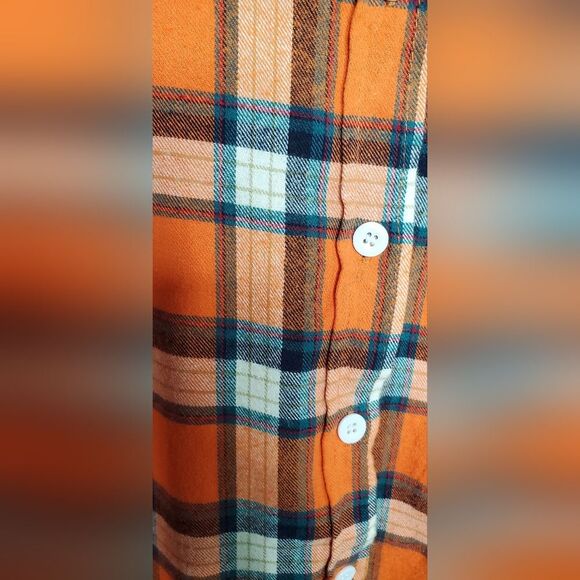 Men's Guanyy Plaid Shirt - Orange, Blue and White - XL (but see measurements) - Picture 3 of 4